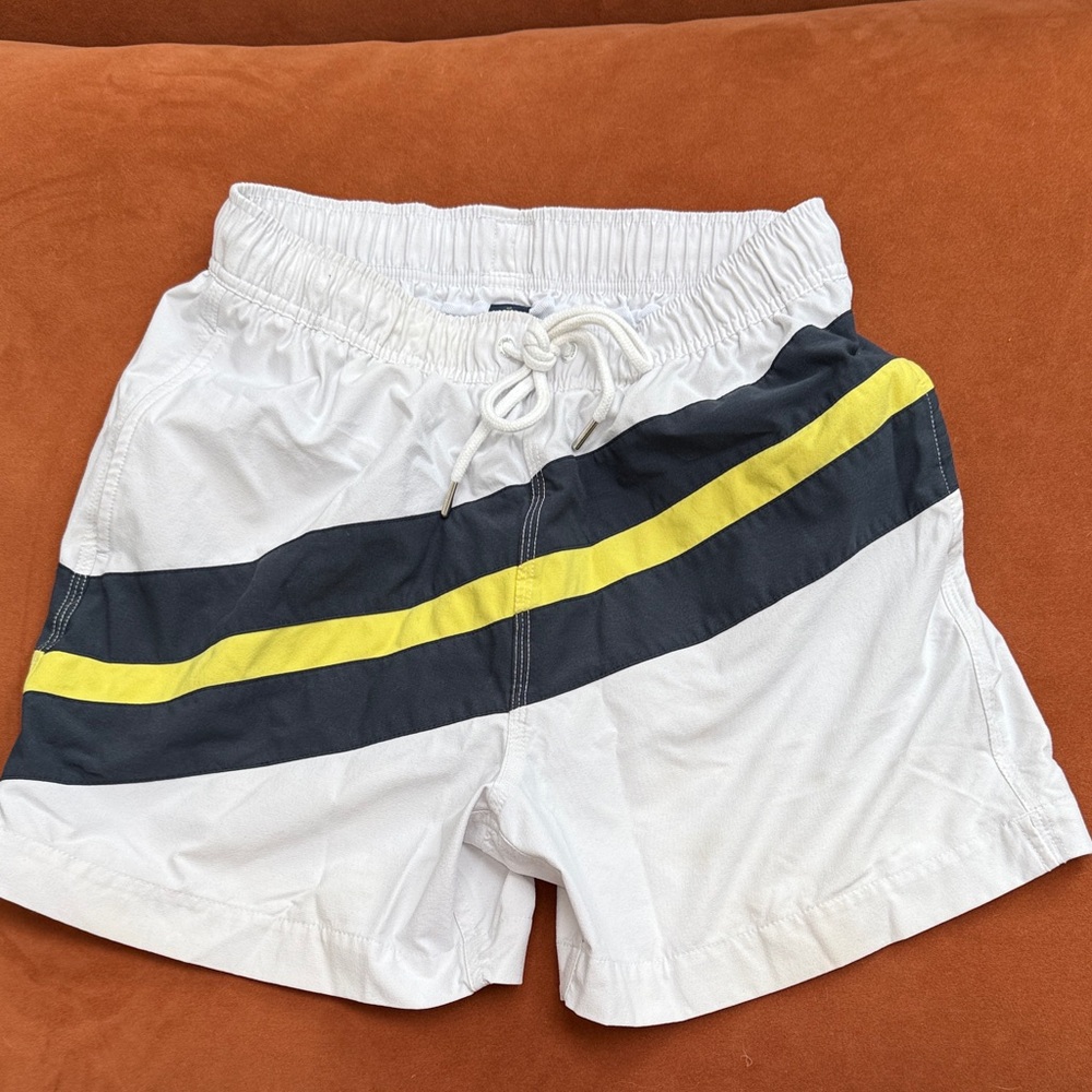 Brooks Brothers White Swim Trunks with Yellow and Black Stripes